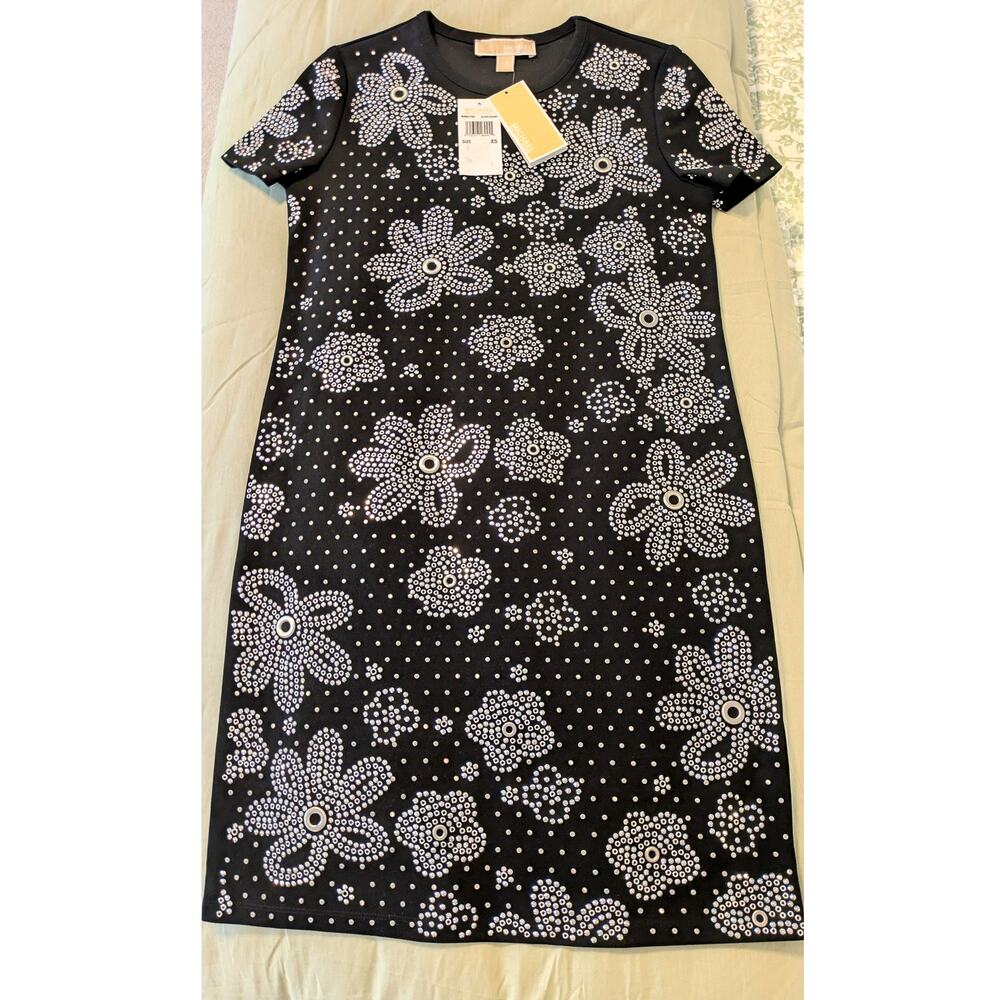 Michael Kors Black Floral Metal Studded Dress